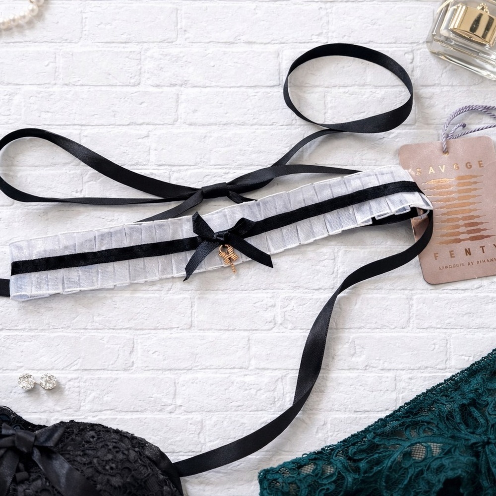 NWT Savage X Fenty Black White Ribbon Bow Choker